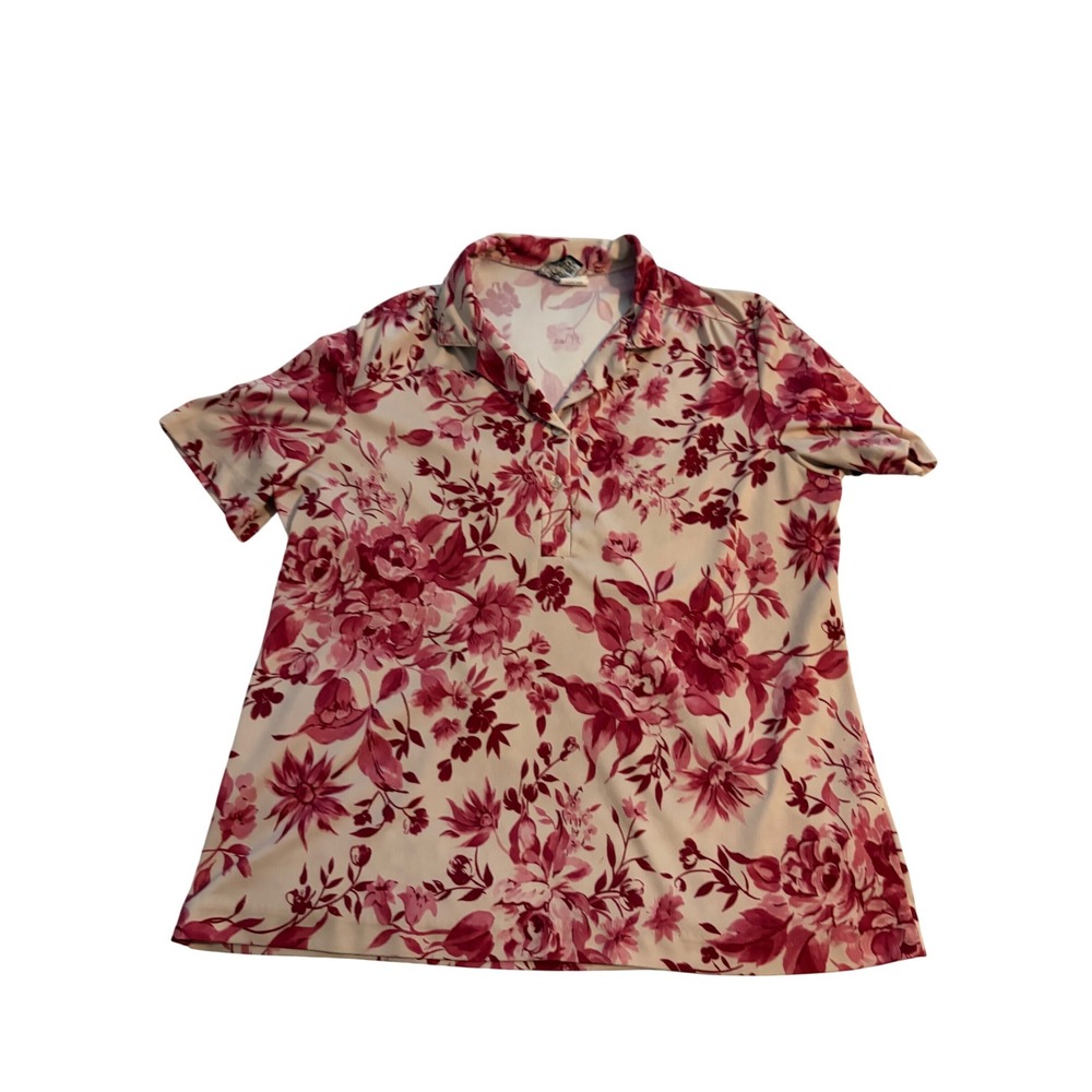 The‎ Petite Concept Devon Floral Polo Top Pink Cream Vintage Short Sleeve